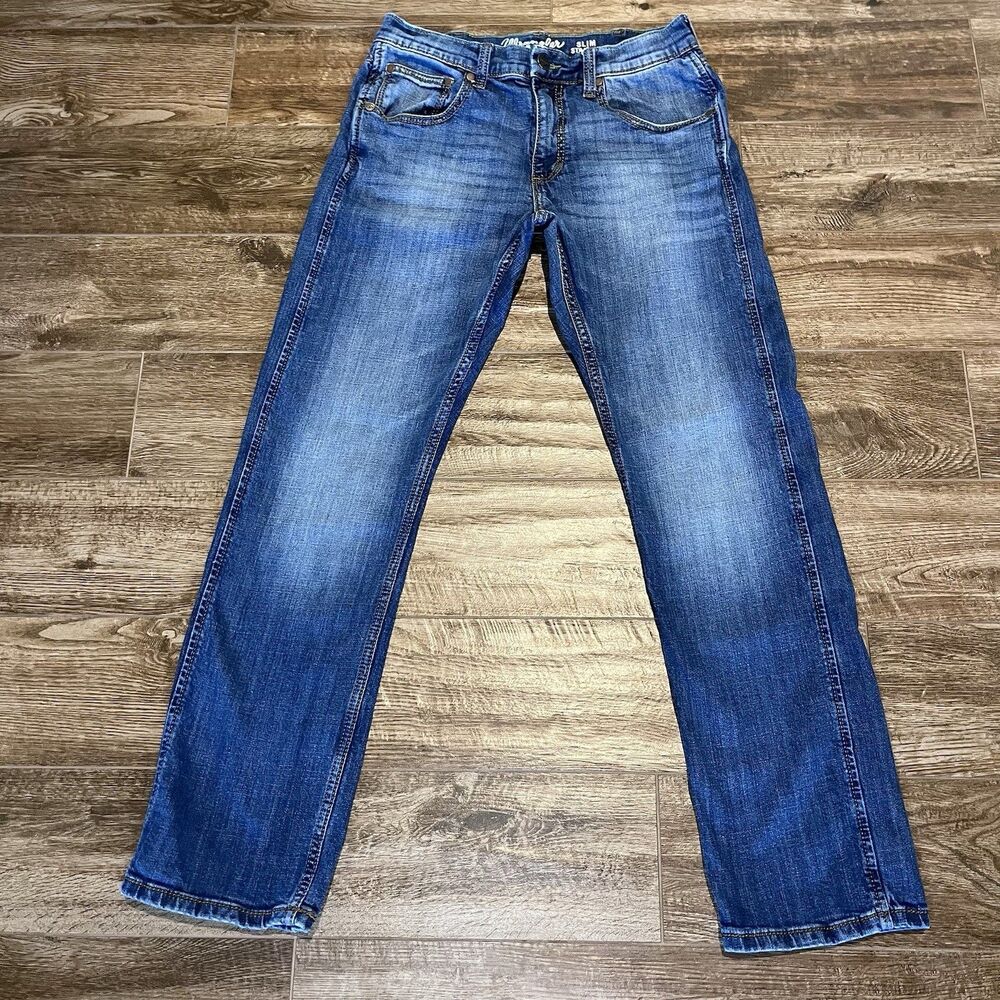 Wrangler Retro Jeans Men 30x31.5 Blue Pant Western Cowboy Slim Straight Stretch